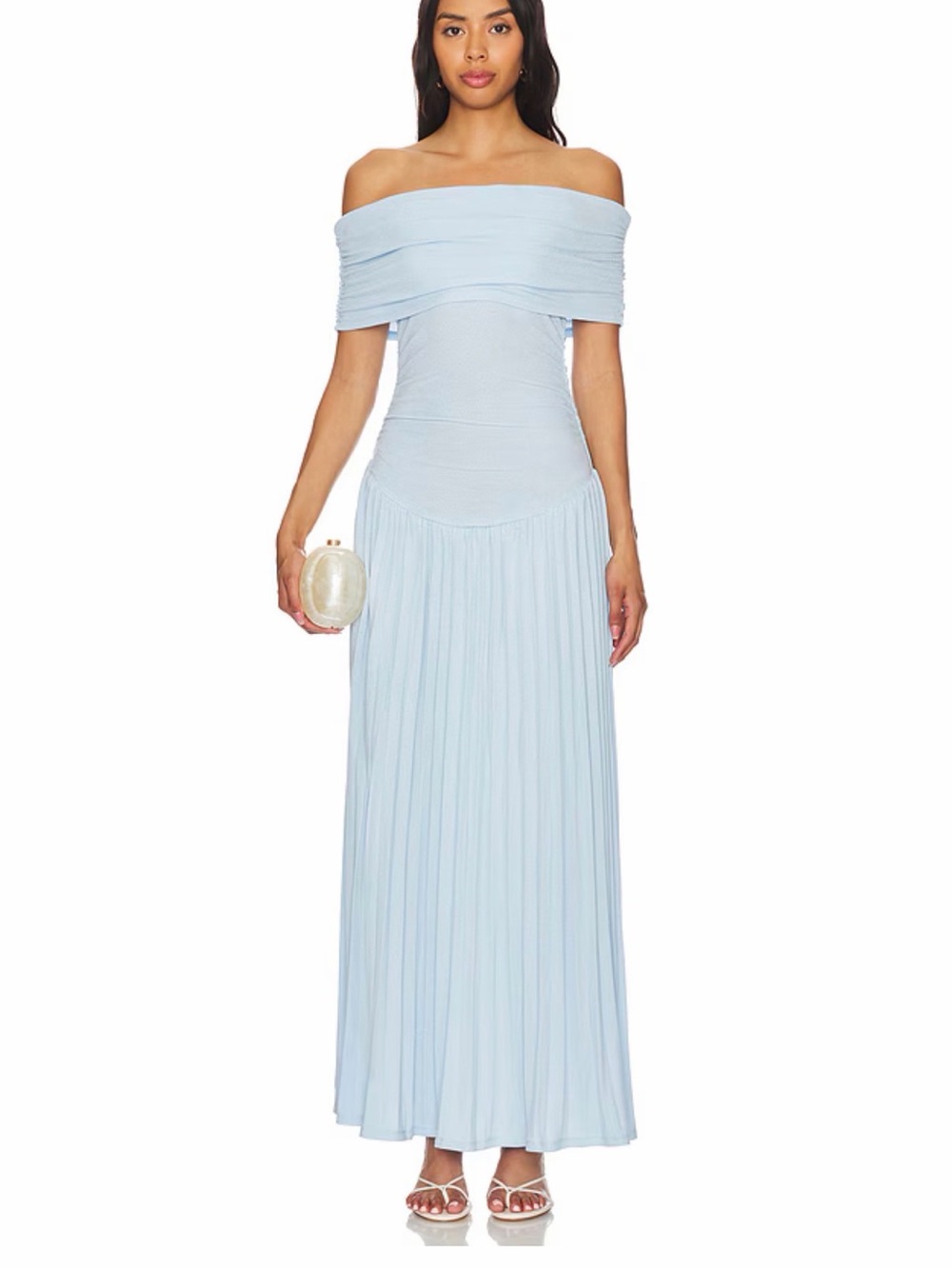 Lioness One-Shoulder Pleated Maxi Dress - Light Blue